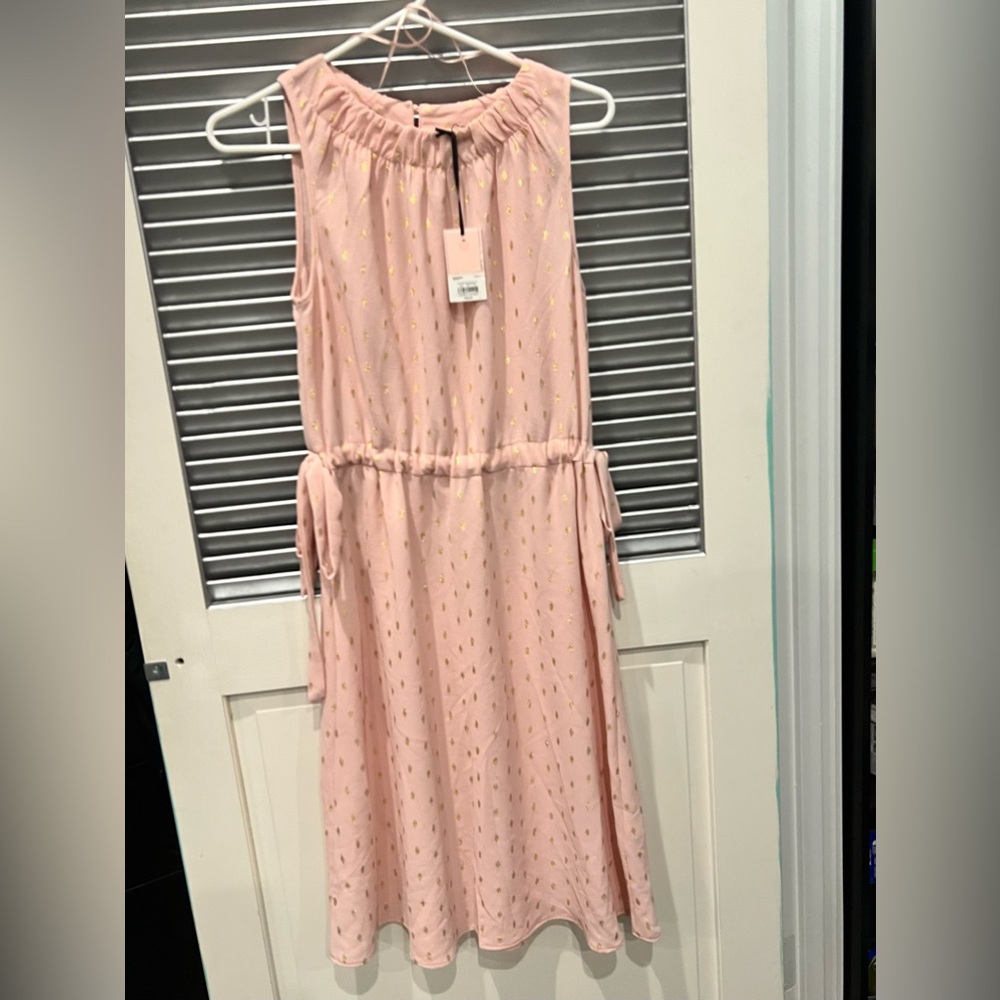 M Juicy Couture Halter Cinched neck dress pale pink Gold Foil polka dot medium